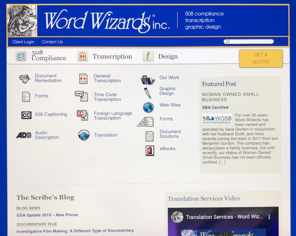 Screenshot of the old Word Wizards Website. 